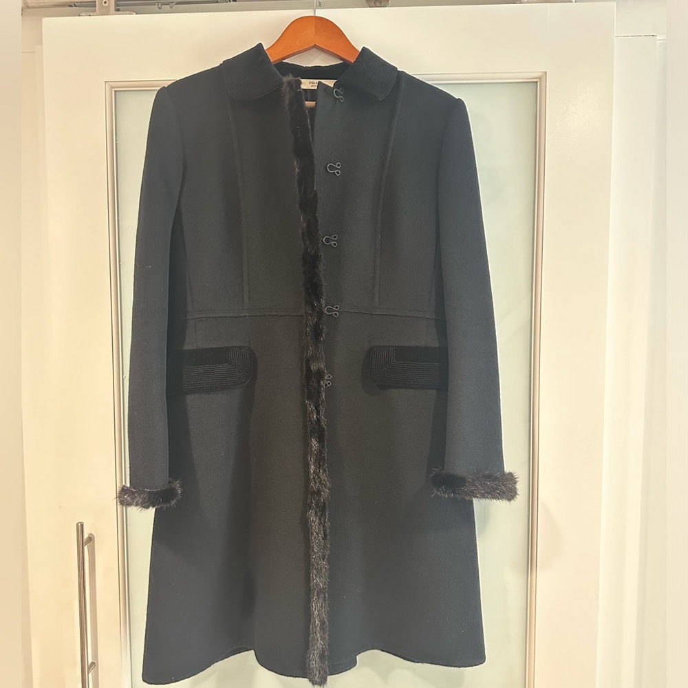 Vintage Prada Women’s wool coat with fur trim